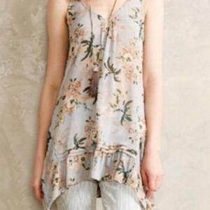 Maeve Anthropologie Floral Ruffle Hem Sleeveless Tank‎ Top Women's Small